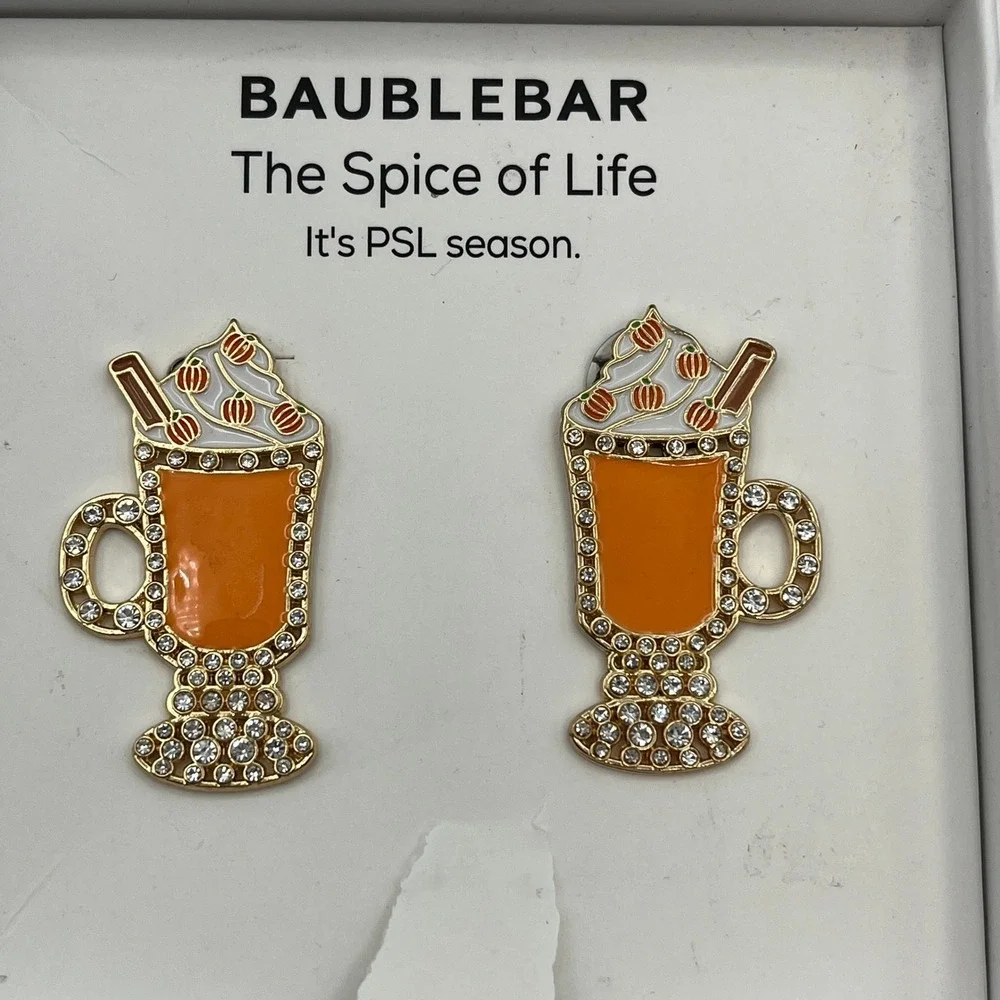 BAUBLEBAR Earrings The Spice of Life Pumpkin Latte‎ Rhinestone Enamel New PSL